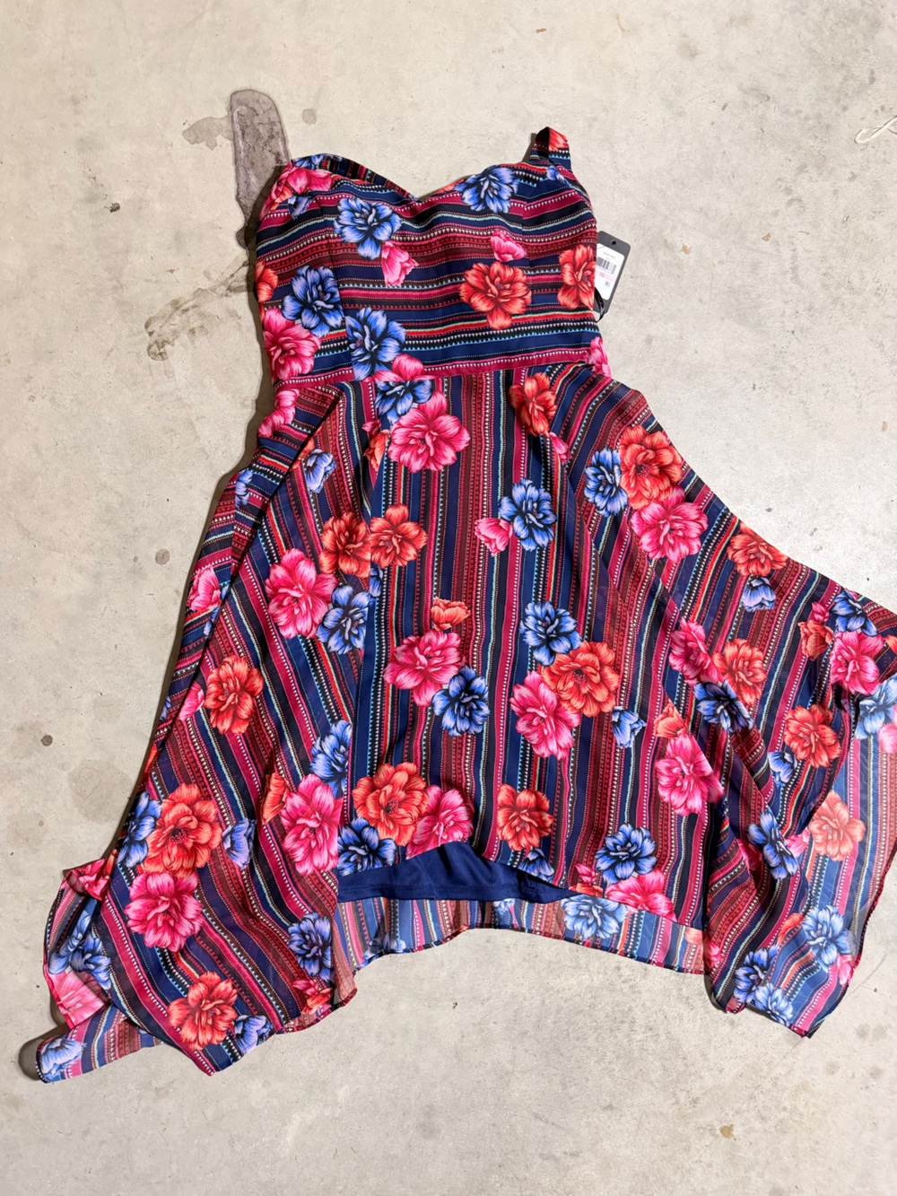 Guess Floral Stripe Skater Skirt - Pink & Blue
